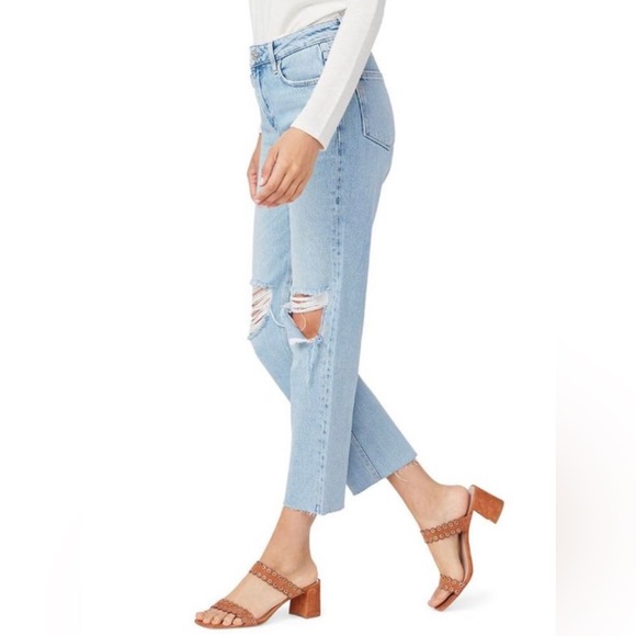 PAIGE Denim Noella Straight Raw Hem Jeans Doretta Destructed Wash Distressed - Picture 5 of 16